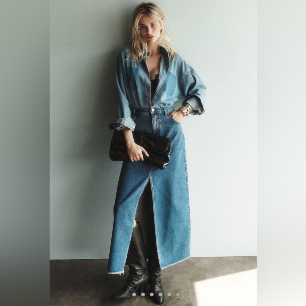 Anthropologie The Madi Front-Slit Denim Skirt by Pilcro